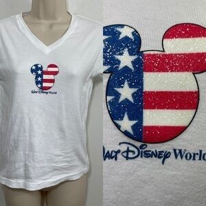 Vintage WDW Mickey Mouse head tshirt Small fitted america Americana USA v-neck